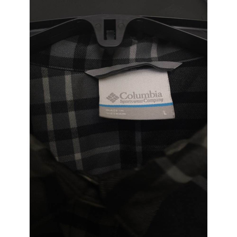 Columbia Flannel Shirt‎ Women's Large Black Gray Plaid Purdue Logo - Picture 6 of 7